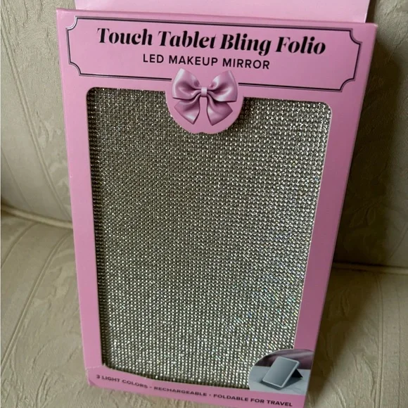 Impressions Vanity LED Light Up Bling Folio Makeup Mirror Silver BNIB
